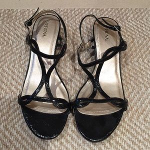 NEW NEVER WORN Black low wedge sandals!