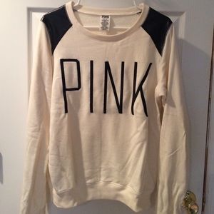 PINK cream and black crew neck