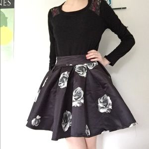 Black and white rose skirt