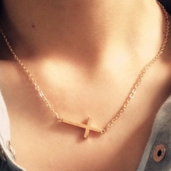 Gold Sideways Cross Minimal Necklace