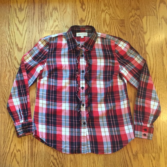 Cozy Plaid Ruffle Button Down