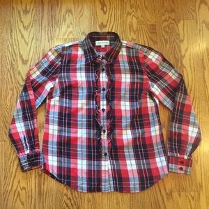 Cozy Plaid Ruffle Button Down