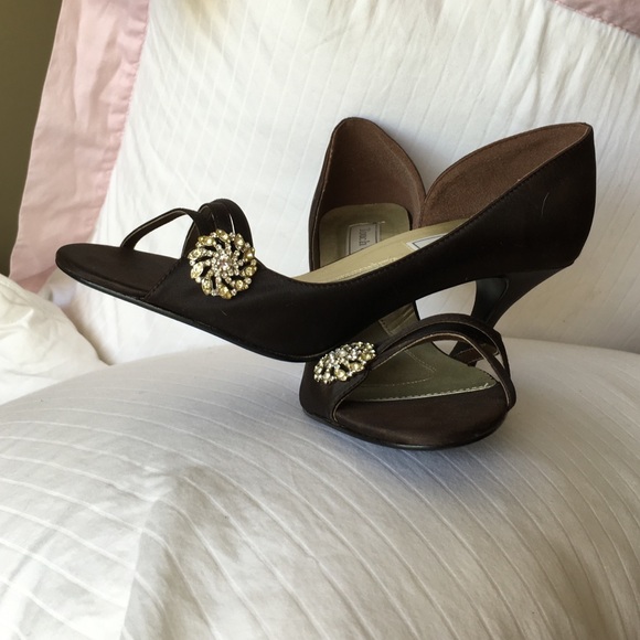 Open Toed Satin Chocolate Brown 4" Heels