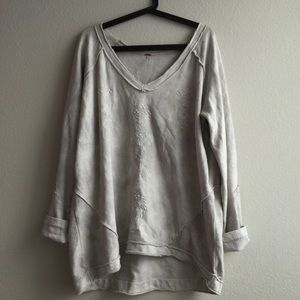 Free People Grey/White Tribal Crew Neck