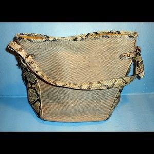 Brahmin bucket style woven canvas handbag