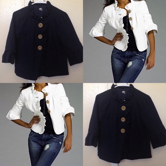 Navy blue J. Crew Ruffle Jacket/Blazer