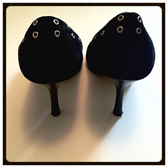 Black Suede Heels with Grommet Details - Picture 3 of 4
