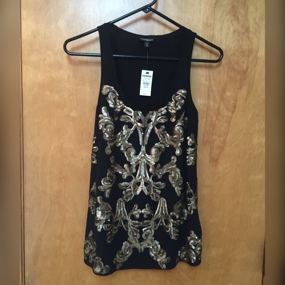 Express Tops - NWT Black & Gold Sequin Tank from Express