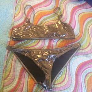 TOPSHOP Gold Metallic Two Piece Swimsuit