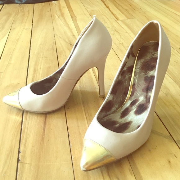 4-inch nude pumps with gold toes, ShoeDazzle.