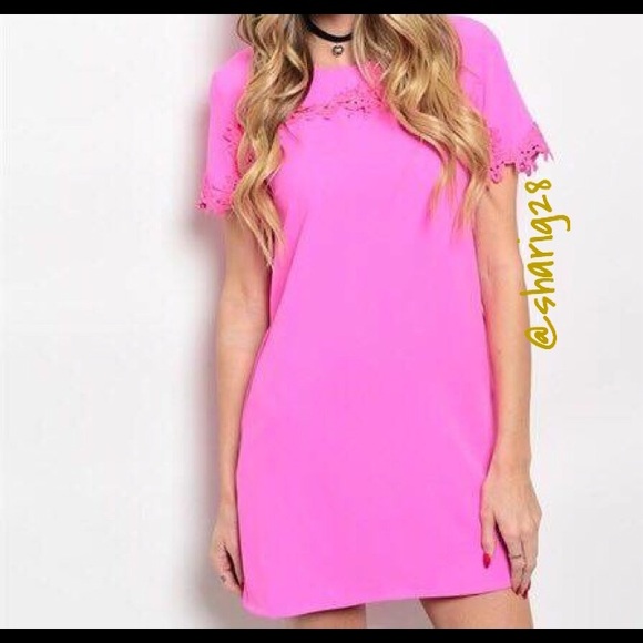 🌸Pink Crochet Mini Shift Dress - Picture 2 of 4