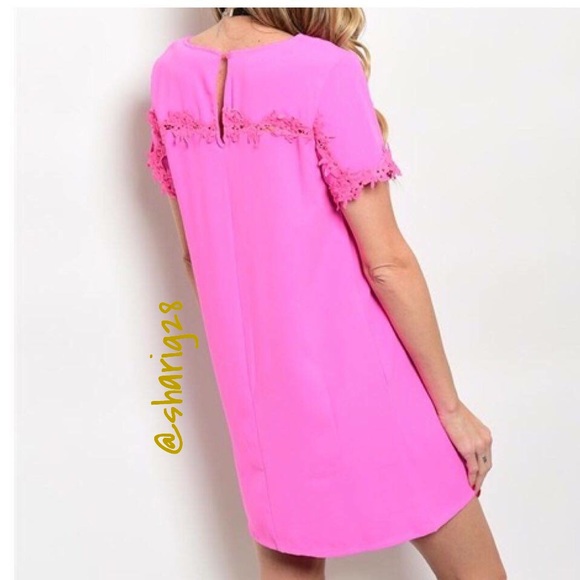 🌸Pink Crochet Mini Shift Dress - Picture 3 of 4