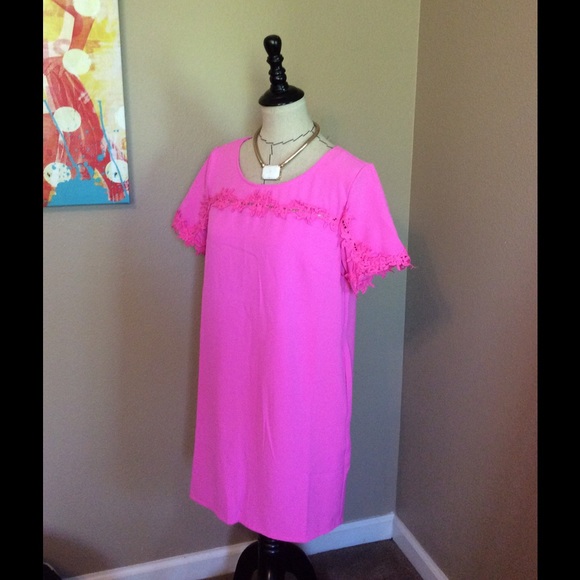 🌸Pink Crochet Mini Shift Dress - Picture 4 of 4