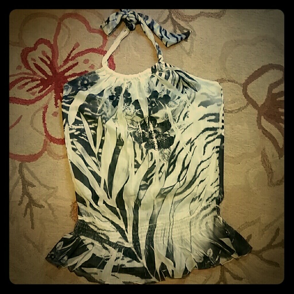 *SOLD*  Tropical Embellished Halter Top