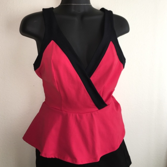bebe Tops - BEBE RED/BLACK PEPLUM TOP. RACERBACK STYLE