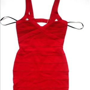 Bebe Red Bandage dress with gold back detail
