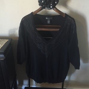 Black sweater with lace accents