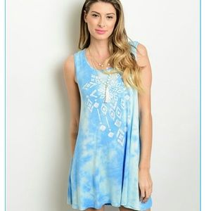 Last one! Light blue boho tye dye dress