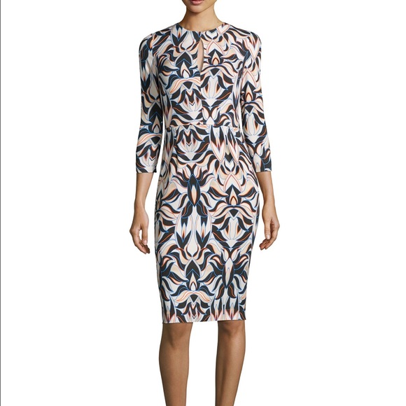 Khalo-Print 3/4-Sleeve Sheath Dress, Pearl - Picture 2 of 4