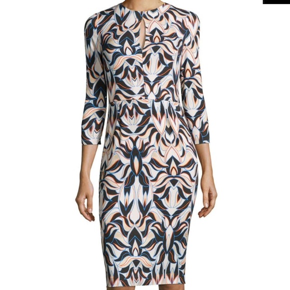 Khalo-Print 3/4-Sleeve Sheath Dress, Pearl - Picture 4 of 4