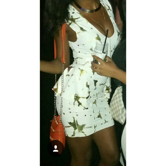White and gold mini dress