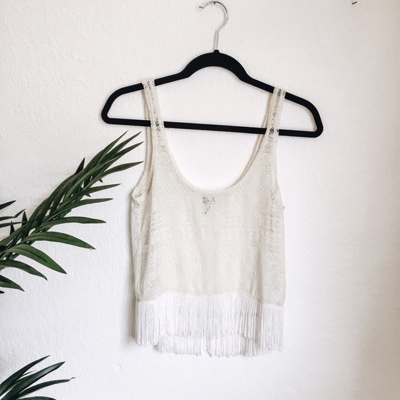 LAST SALE ‼️ Ivory Fringed Crochet Tank Top