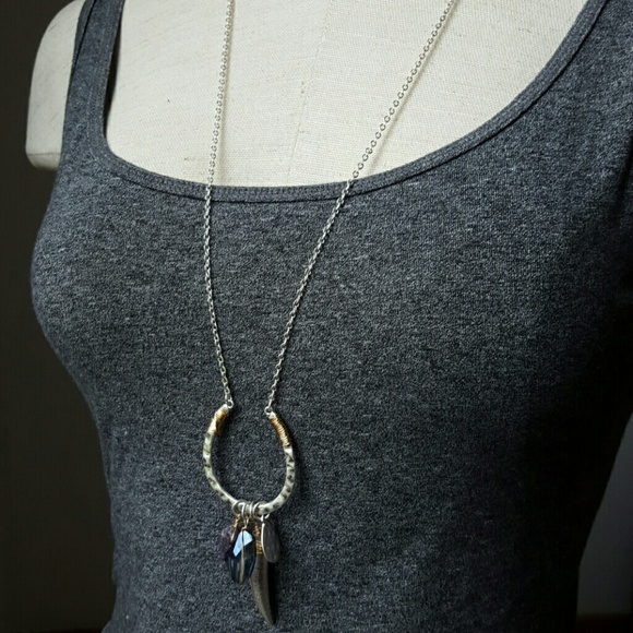 Long Good Luck Horseshoe Horn Silver Necklace - Picture 2 of 2