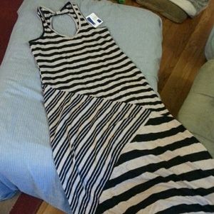 Black & tan striped maxi dress