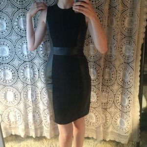 Calvin Klein / Faux-leather panel black dress