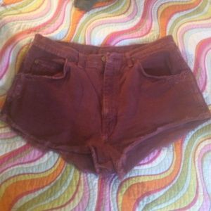 Distressed Vintage Maroon Denim High Waisted Short