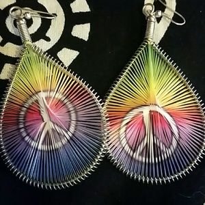 Beautiful tye dye dangling peace earrings!!
