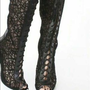 Black lace /crochet thigh high boots
