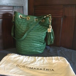 BCBGMaxAzria Green Quilted Leather Bucket Bag