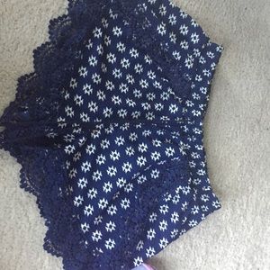 Navy patterned and fringe shorts