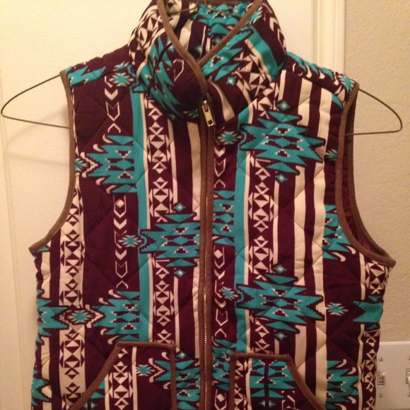 Brown and teal Aztec quilted vest