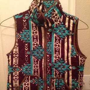 Brown and teal Aztec quilted vest