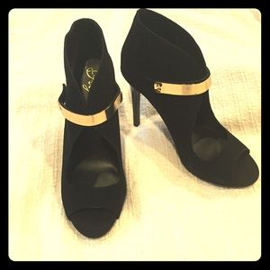 Black suede Fergie heels