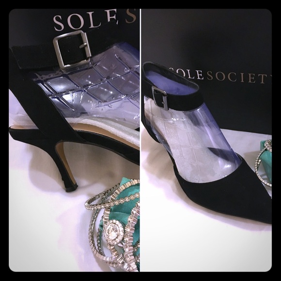 Sole Society  Suede Black kitten heel sling backs