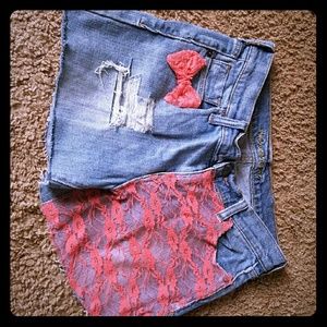 One sided lace shorts