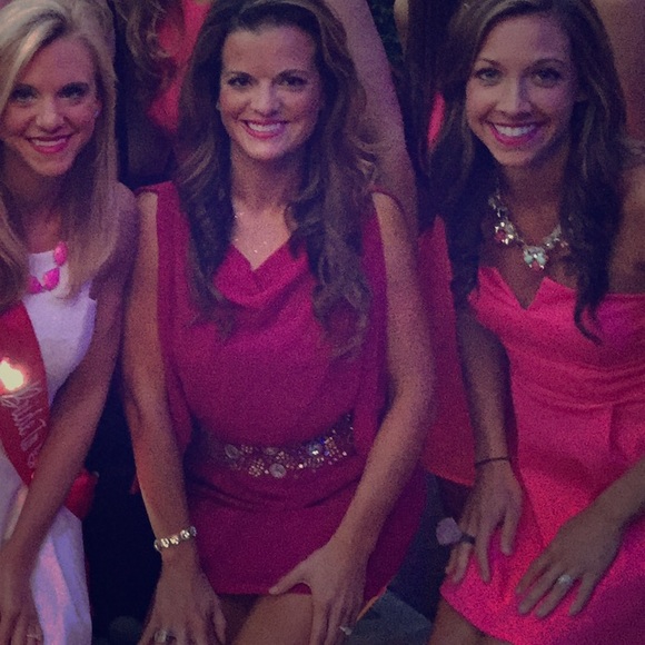 Fuscia dress with beaded belt