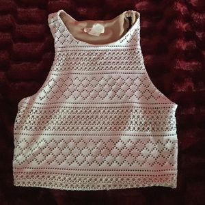 Tan/white lace crop top