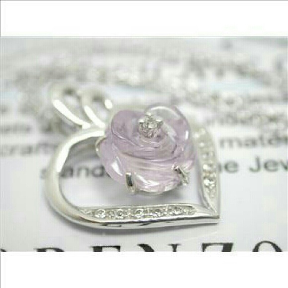 925 Sterling Silver 18k White Gold Rose Amethyst Necklace - Picture 3 of 4