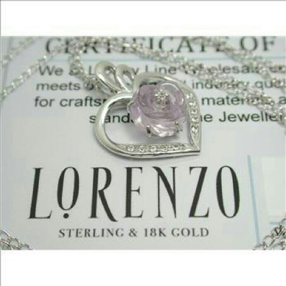 925 Sterling Silver 18k White Gold Rose Amethyst Necklace - Picture 1 of 4