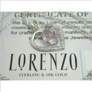 925 Sterling Silver 18k White Gold Rose Amethyst Necklace
