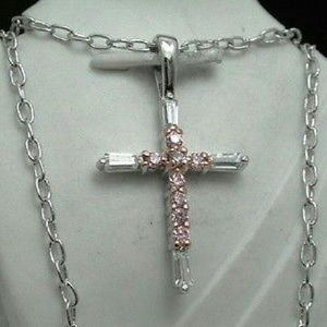 Platinum Cubic Zirconia Topaz Cross Necklace
