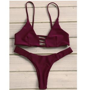Strappy Solid Color Bikini