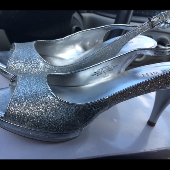 Nine West silver sparkle open toe heels