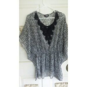 Gray & black leapord print sheer top