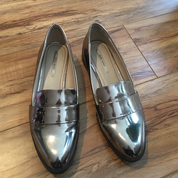 Zara Metallic Gold Loafers