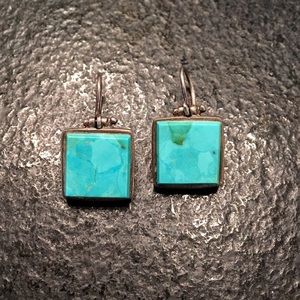 Turquoise and Silver Square Earrings